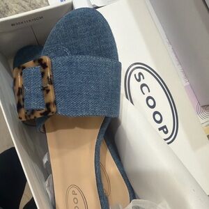 Denim Buckle Slide Sandals - Blue